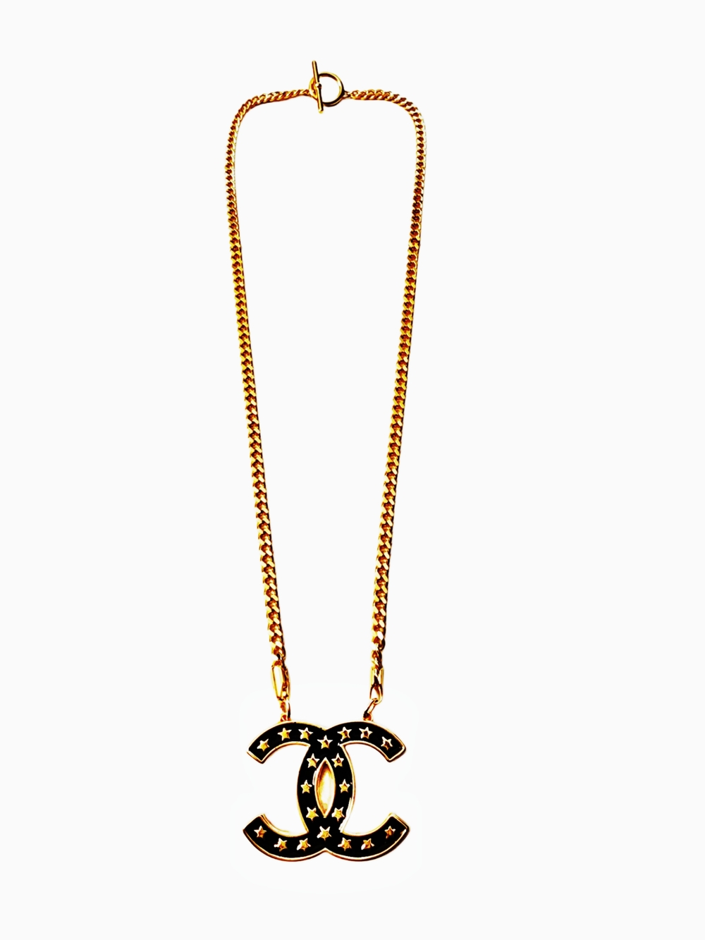 Designer Jewelry Pendant Finding Repurposed On 18K GF Curb Necklace